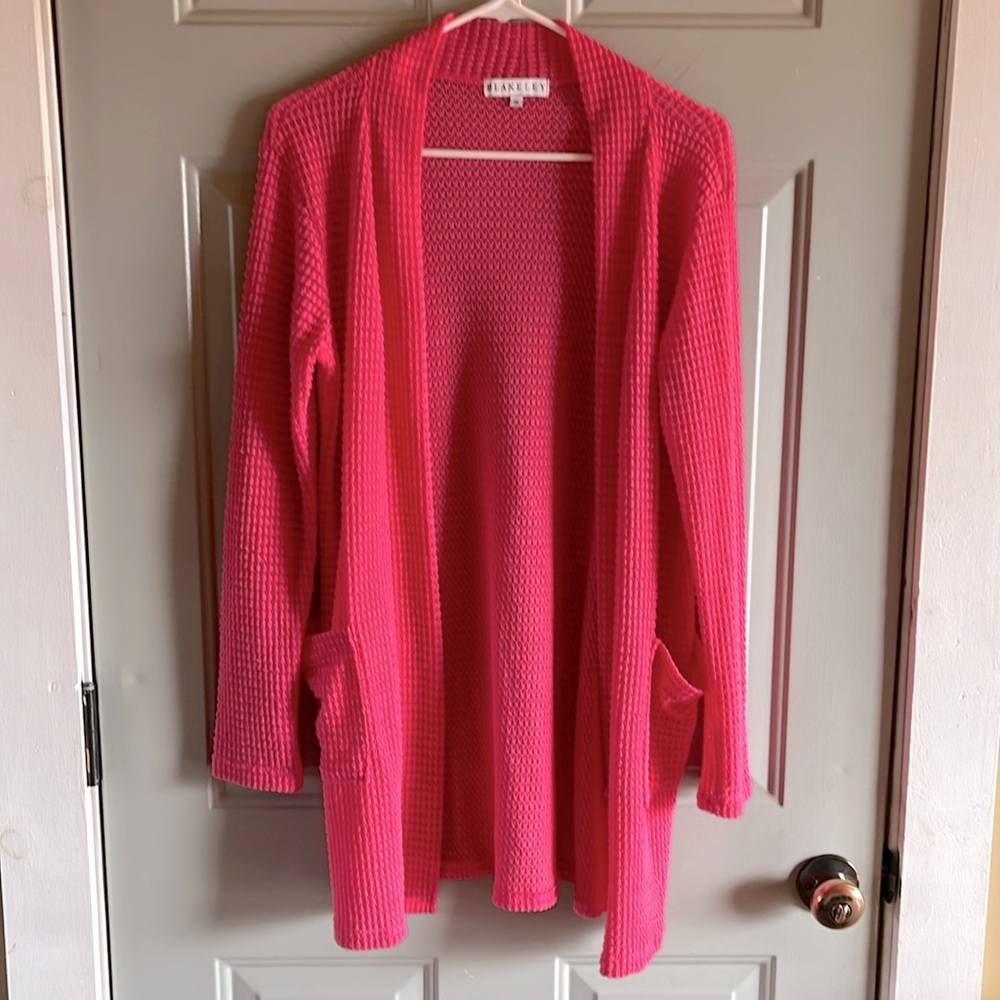 Waffle knit hot pink cardigan